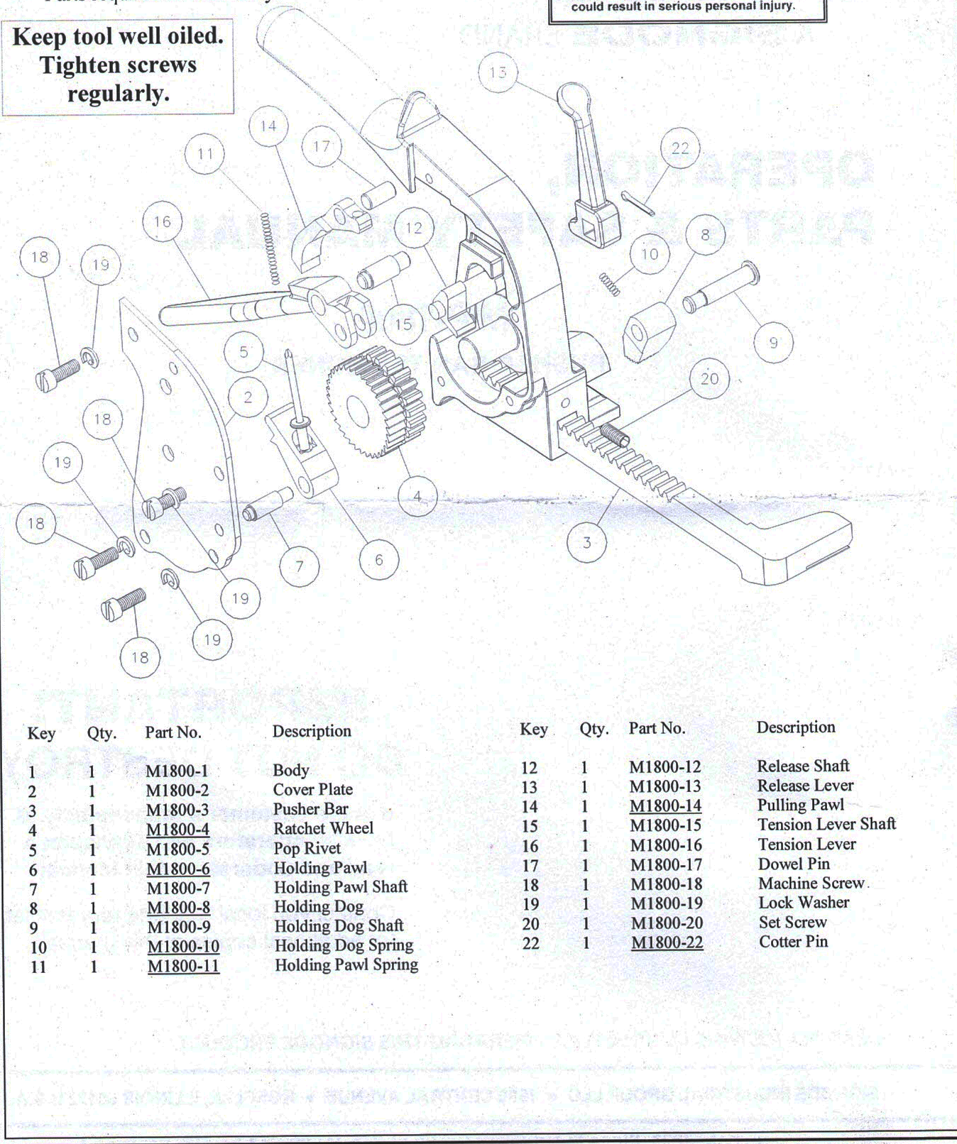 PIN FOR PISTOL GRIP TENSIONER